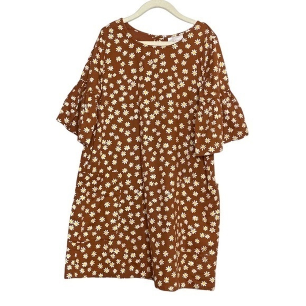 Hanna Andersson Girls Brown and White Floral Dress